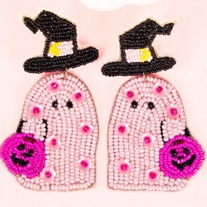 Pink Ghost Halloween Earrings